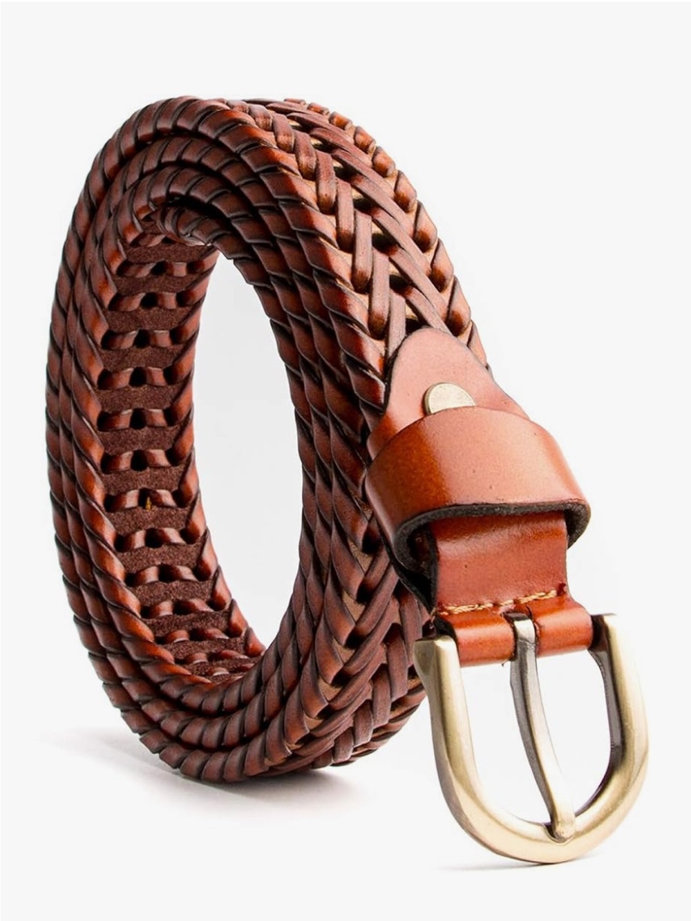 Unisex Braided Leather Belt - Brown